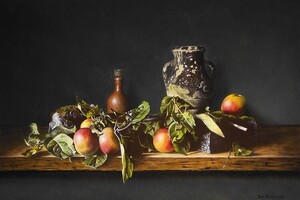 Stilleven Met Appels Bemoste Stenen En Kruik